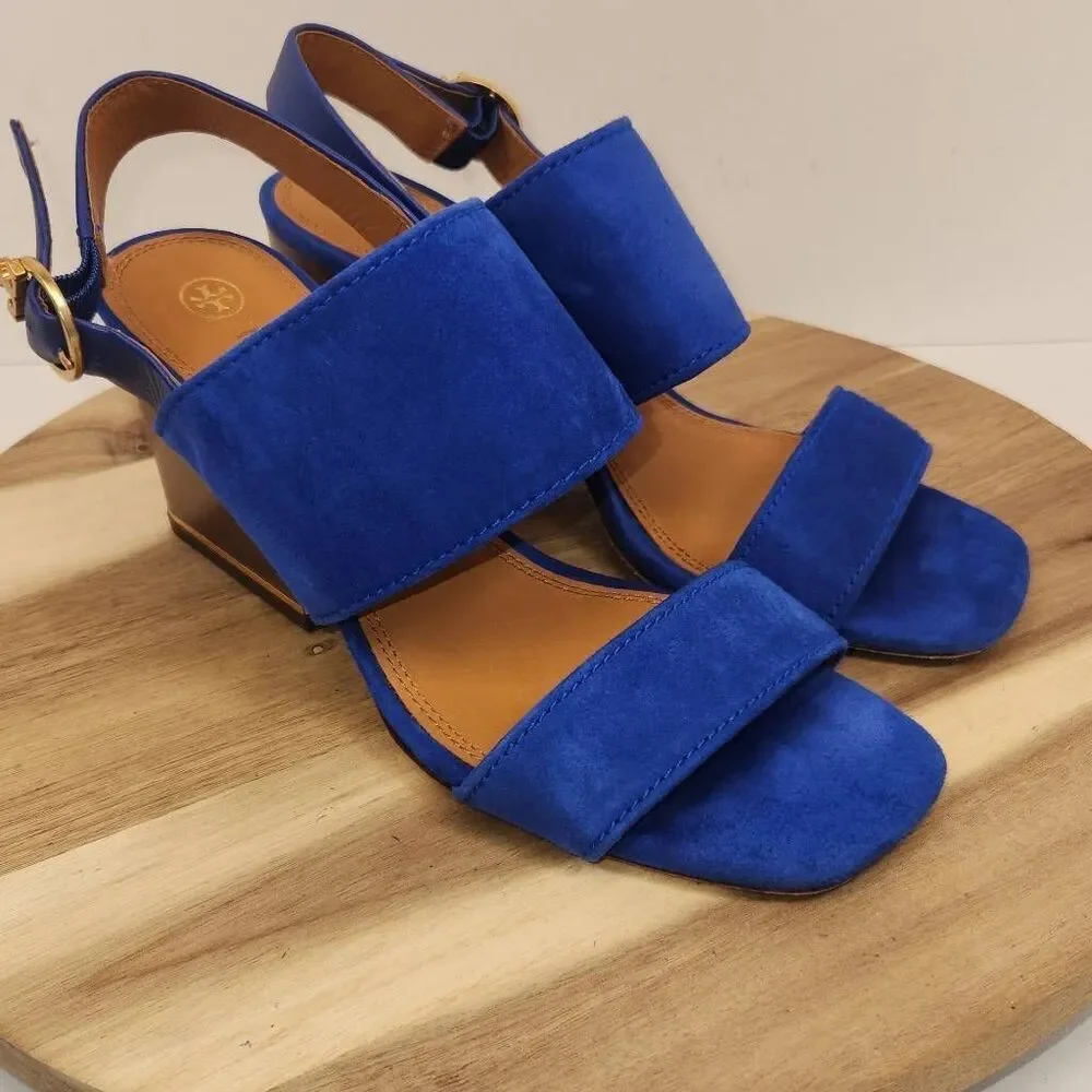 Tory Burch Women's Selby block-heel sandal Blue Suede Size 7.5 M